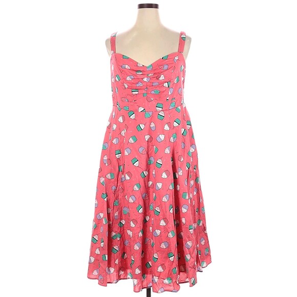 Torrid Cupcake Midi Poplin Dress 1X 14 16 Fit Flare Pink Sweetheart Pockets NWT - Picture 2 of 10